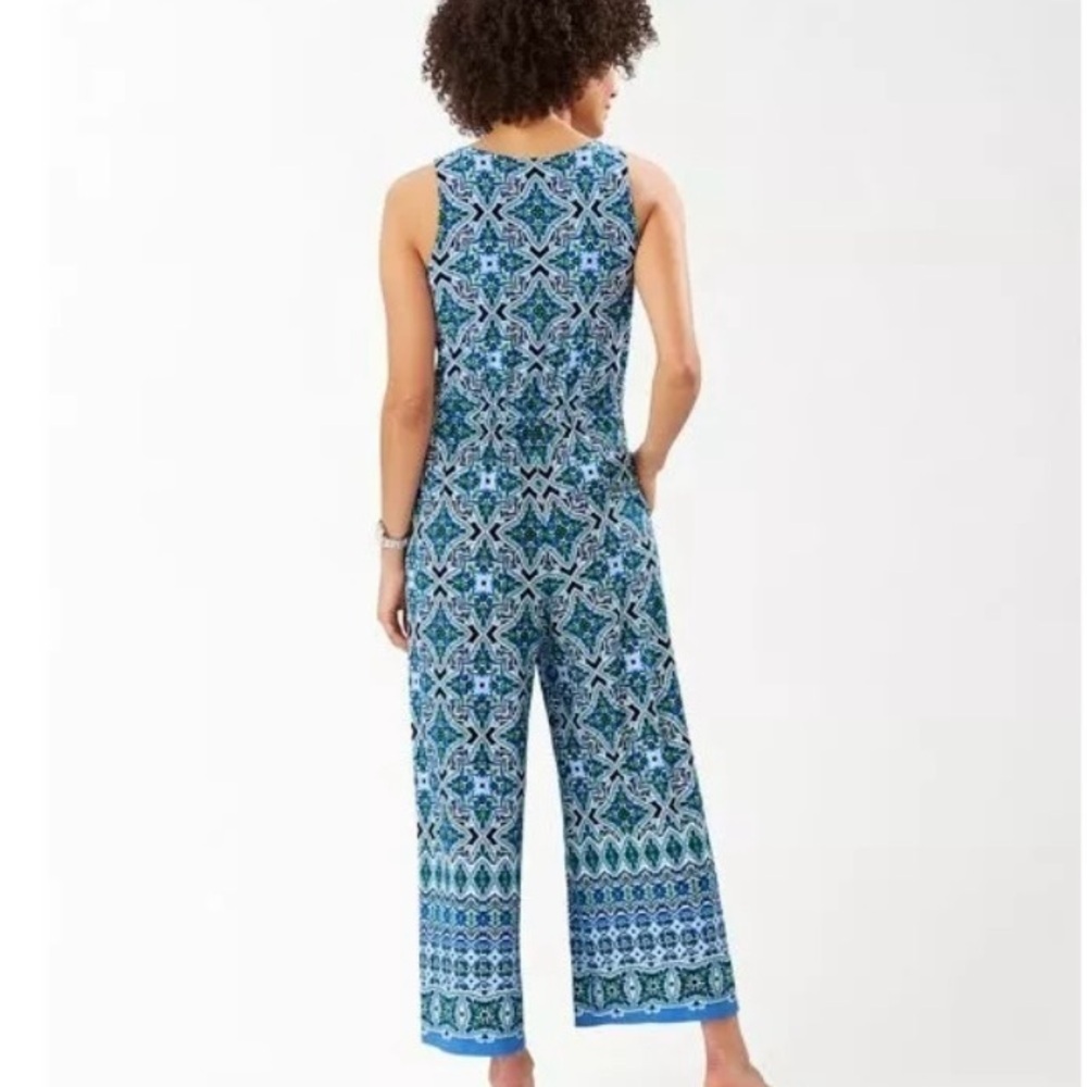 Tommy Bahama Nassau Print Tassel Jumpsuit Rouched Wide Leg Sz XL Stretch Resort - Picture 3 of 15